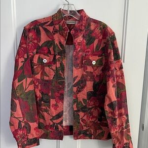Chico's Women's Floral Jean Jacket - Red and Green